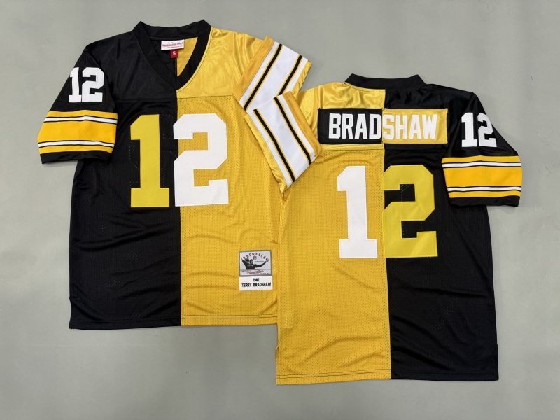 Men 2025 Pittsburgh Steelers #12 Bradshaw black yellow Throwback Limited NFL Jersey style 001->texas rangers->MLB Jersey